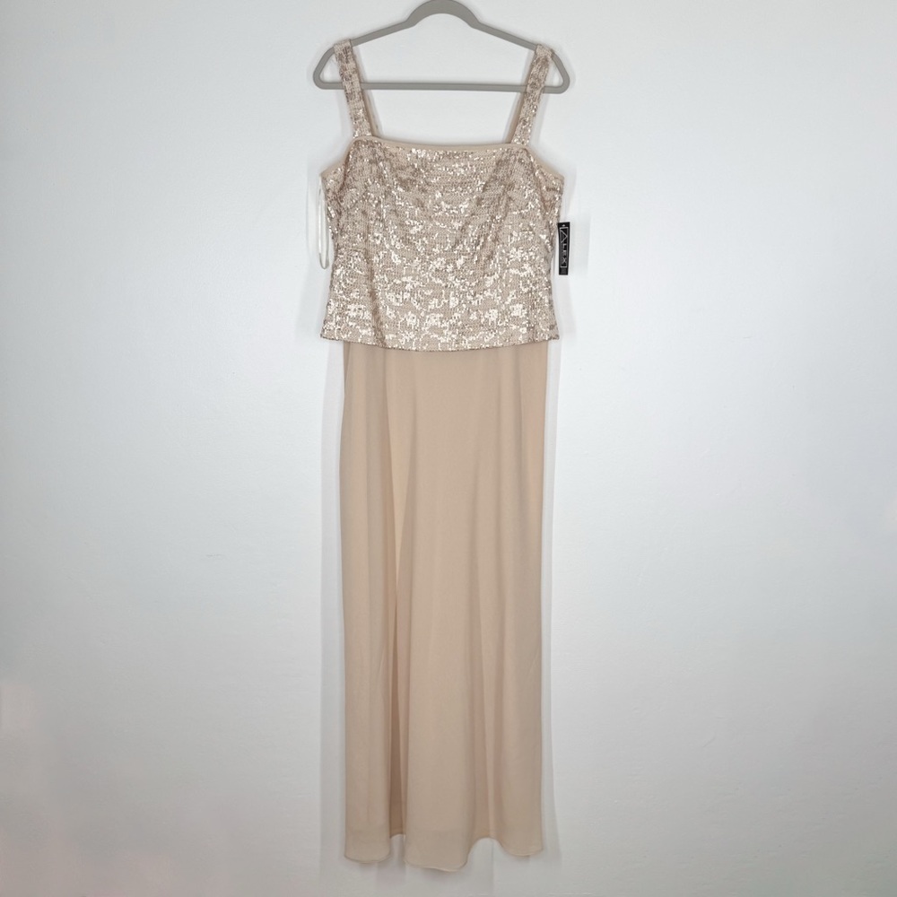 NWT Alex Evenings Champagne Cream Tank Dress w/ Lace Sequin Cardigan Women’s 14 - Picture 6 of 13